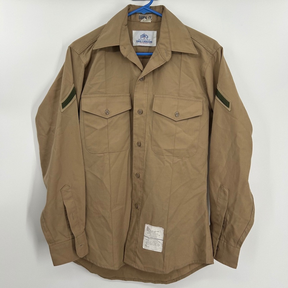 DSCP Valor Collection Mens Khaki Military Service Shirt Long Sleeve 15x33 Tan